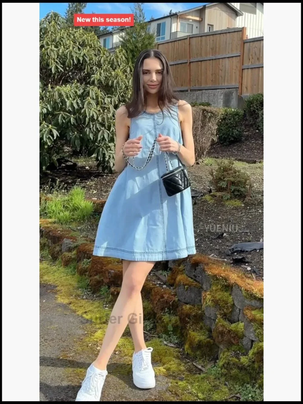 Sleeveless Denim Babydoll Mini Dress Cutout Back A-Line Flowy with Pockets - Picture 7 of 7